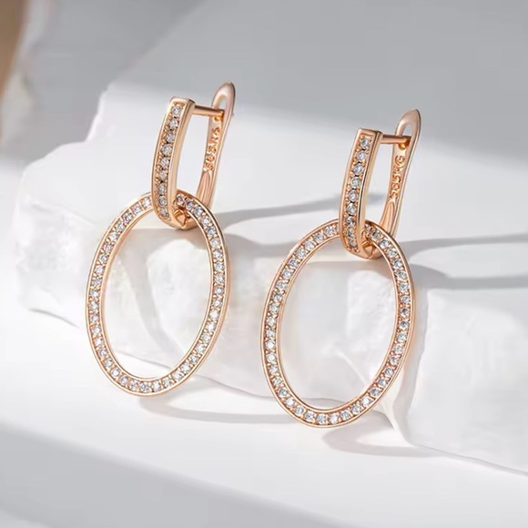 Full Shiny Natural Zircon Big Drop Earring for Women 585 Rose Gold Round earring - Picture 3 of 5